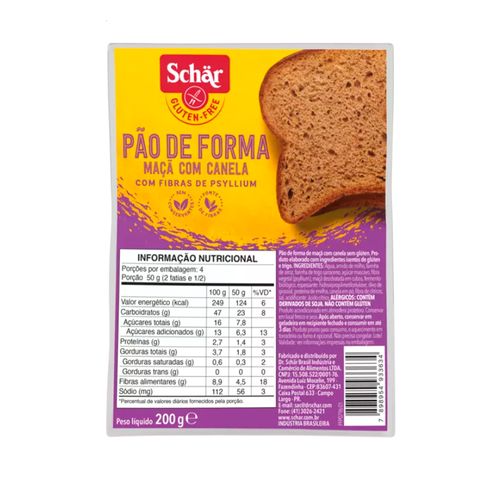 Pão de Forma Sem Glúten Schar Maçã e Canela 200g