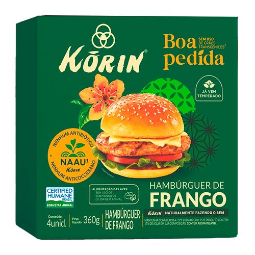 Hambúrguer de Frango Korin Caixa com 4 Unidades 360g