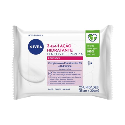 Lenços de Limpeza Facial Ação Hidratante 3 em 1 25 unidades