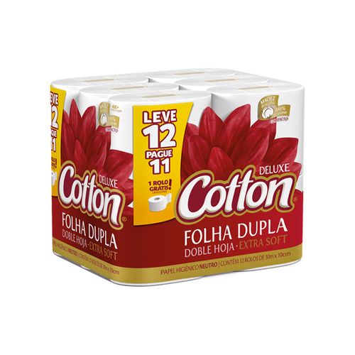 Papel Higiênico Folha Dupla Cotton Deluxe 30M Pacote Leve 12 Pague 11