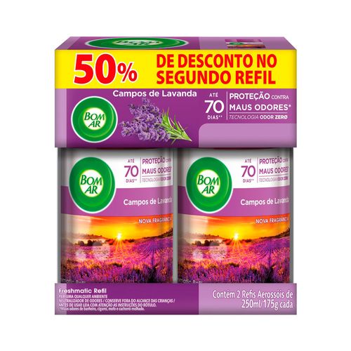 Aromatizador de Ambiente Bom Ar Automático Freshmatic Campos de Lavanda Refil 50% off na 2ª Unidade