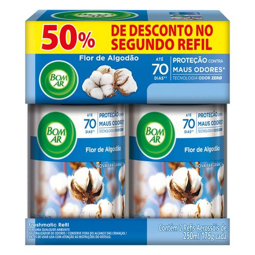 Neutralizador de Odores Flor de Algodão Freshmatic Bom Ar Frasco 2 Unidades 250ml Cada