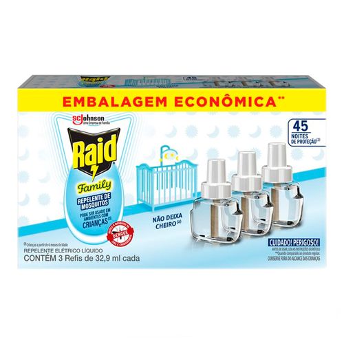 Repelente Elétrico Líquido Raid Family 45 Noites 3 Refis