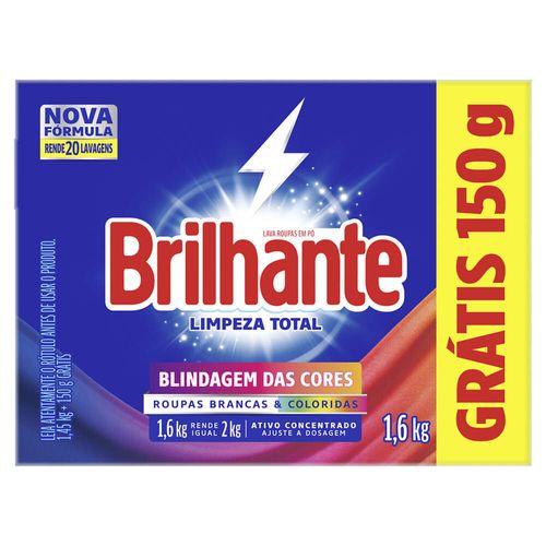 Lava-Roupas Pó Roupas Brancas e Coloridas Brilhante Limpeza Total Caixa 1,6kg Grátis 150g