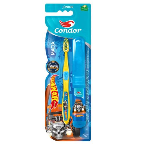 Escova Dental Infantil Júnior + Estojo Hot Wheels Condor
