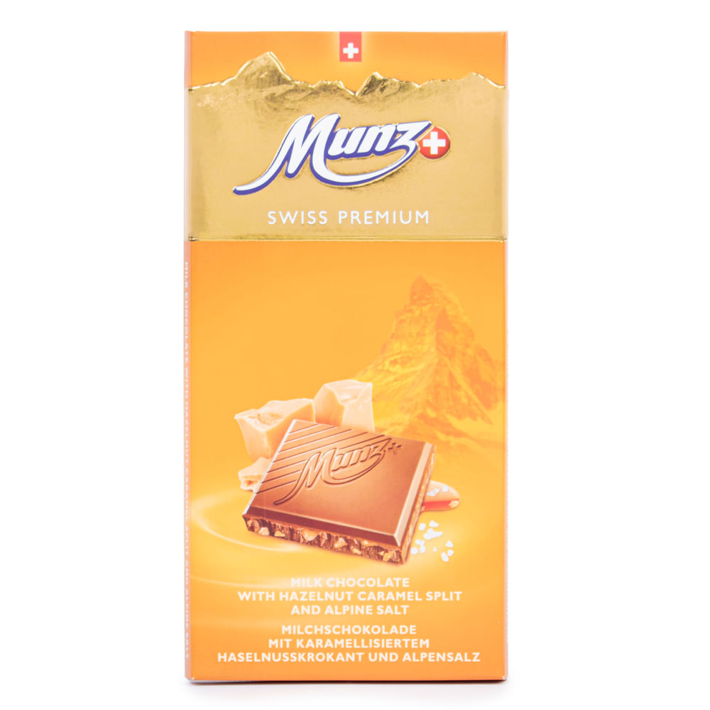 Barra de Chocolate Suíço com Caramelo e Sal Marinho Munz 100g