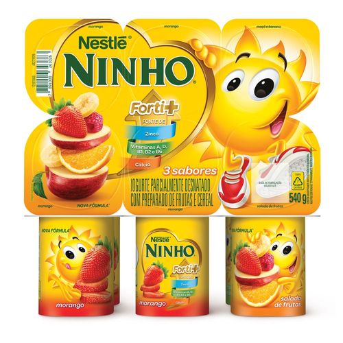 Iogurte Polpa Ninho 3 Sabores Bandeja 6 Unidades 540g