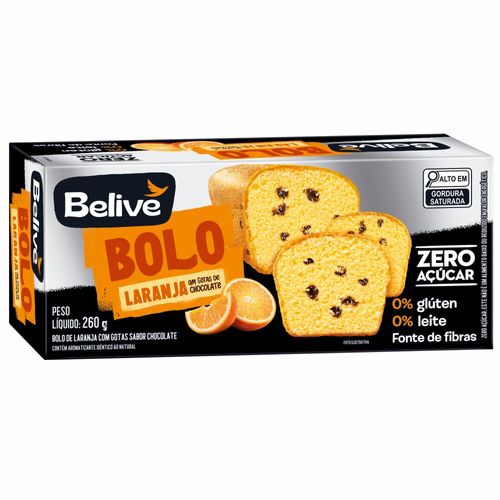 Bolo Belive Laranja com Gotas de Chocolate Zero 260g