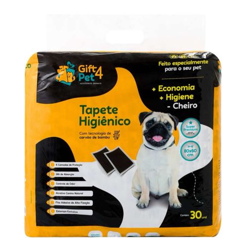 Tapete Higiênico Premium Fibra de Bambu Gift4Pet 80x60cm com 30 Unidades