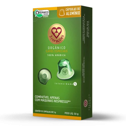 Cápsulas de Café Espresso Orgânico 3 Corações com 10 Unidades