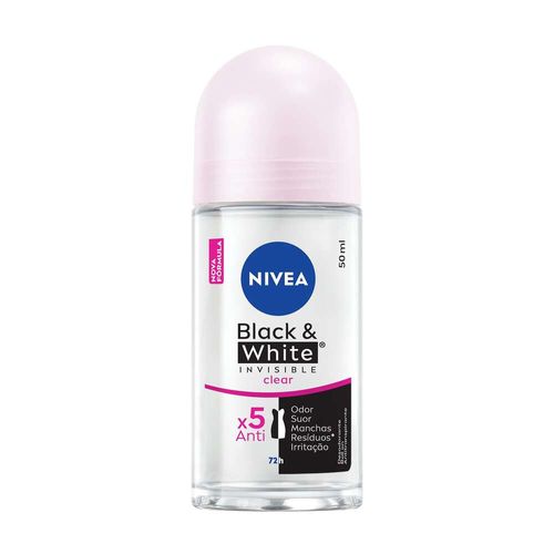 NIVEA Desodorante Antitranspirante Roll On Invisible Black e White Clear 50ml
