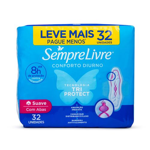 Absorvente Sempre Livre Adapt Plus Suave com Abas 32 Unidades