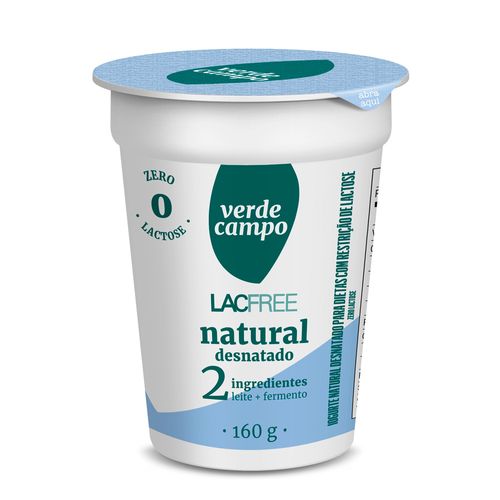 Iogurte Natural Lacfree Verde Campo Desnatado Copo 160g