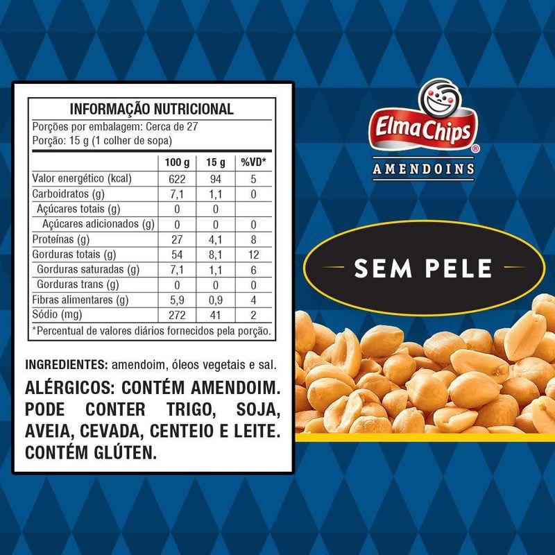 Amendoim-Frito-Salgado-sem-Pele-Elma-Chips-Pacote-400g-Embalagem-Economica