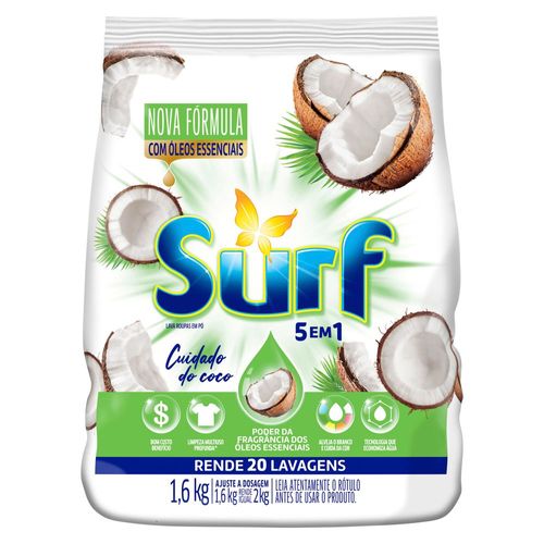 Sabão em pó 5 em 1 Surf Cuidado do coco 1,6 kg