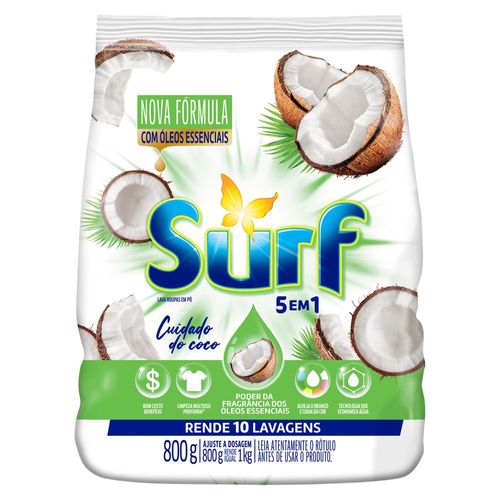 Sabão em pó 5 em 1 Surf Cuidado do coco 800 g