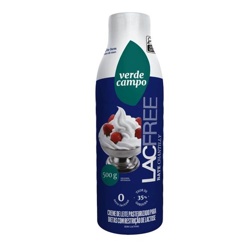 Creme de Leite Pasteurizado Verde Campo Lacfree Bate Chantilly Garrafa 500g