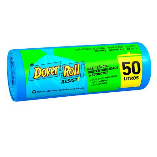 Saco para Lixo Dover Roll Resistent 50L Azul 30 Unidades