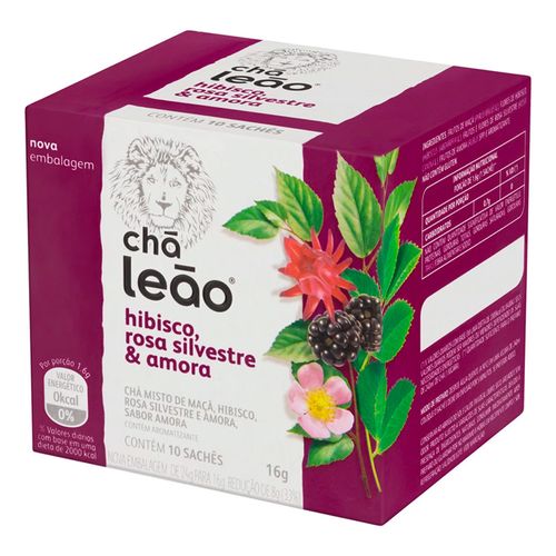 Chá Leão Rosa Silvestre, Hibisco E Amora Caixa Com 10 Sachês 20g
