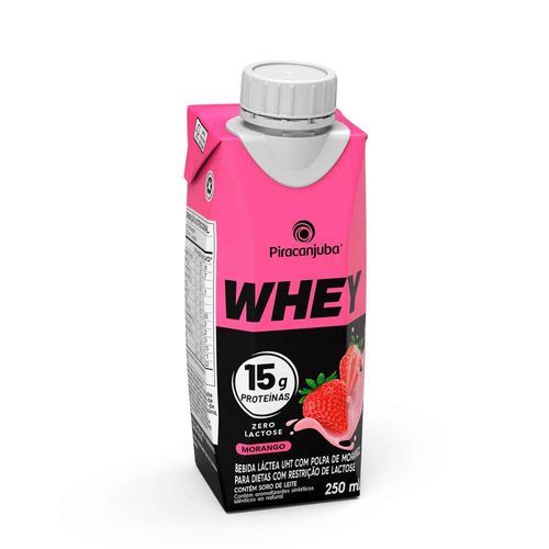Bebida Láctea UHT Morango Zero Lactose Piracanjuba Whey Caixa 250ml