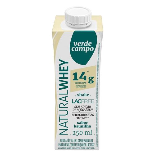 Shake Sem Lactose Baunilha Verde Campo Natural Whey 14g 250ml