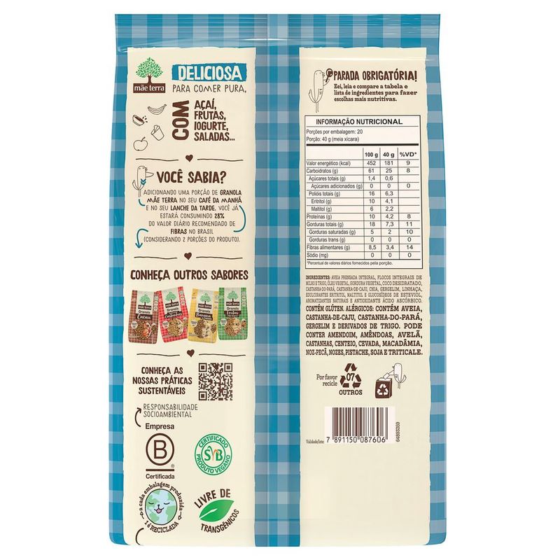 Granola-Tradicional-Zero-Acucar-Mae-Terra-Pacote-800g