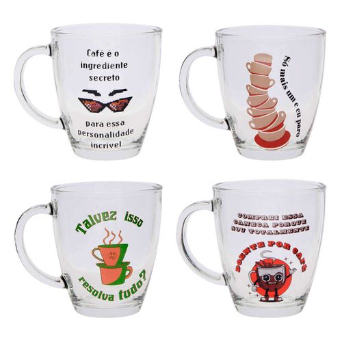 Caneca em Vidro Dynasty Sincera Desenho Café Sortida 330ml