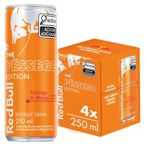 Energético Red Bull Morango e Pêssego Pack com 4 Latas 250ml