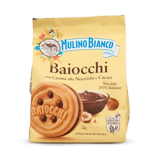 Biscoito Amanteigado Barilla Mulino Bianco Baiocchi Avelã com Recheio de Chocolate Pacote  260 g