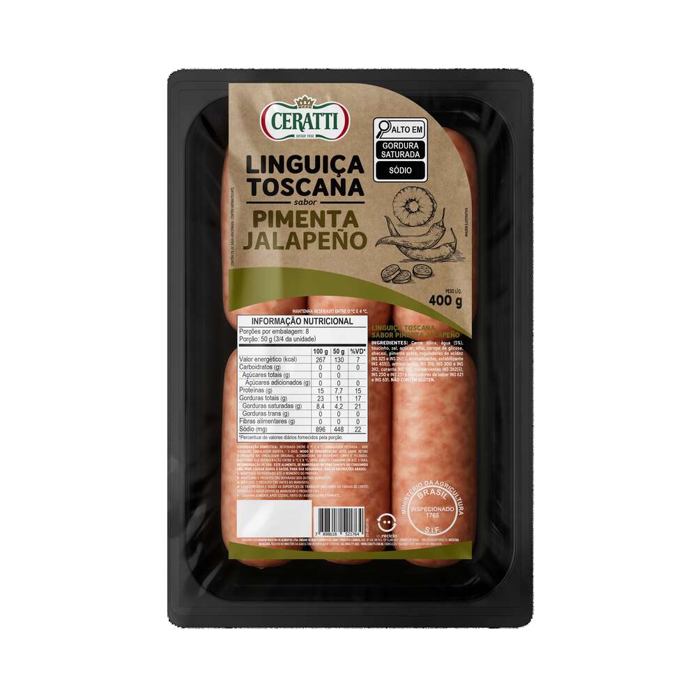Linguiça Pimenta Jalapeno Ceratti 400g - Zona Sul
